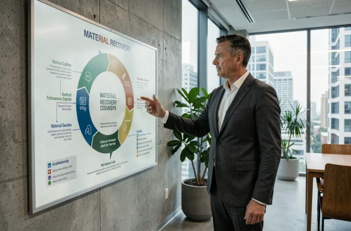 Cadre d'entreprise présentant un schéma de cycle de production circulaire dans un bureau durable