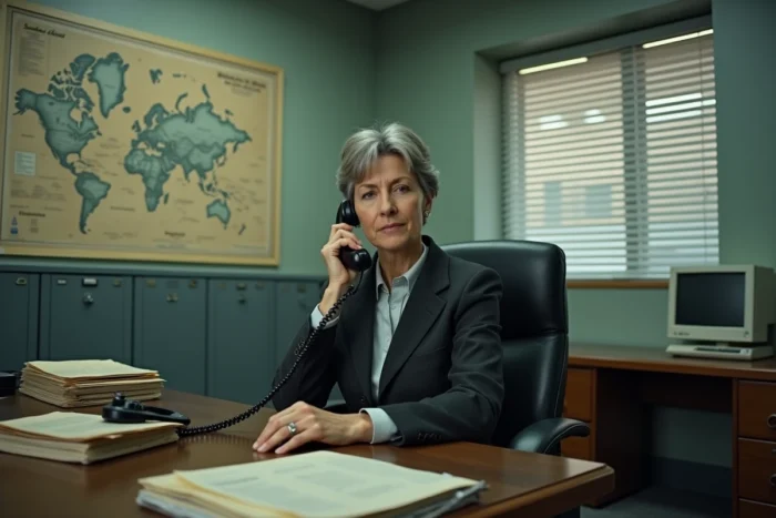 Bureau gouvernemental austère évoquant les décors intérieurs des lieux de tournage de Homeland saison 8